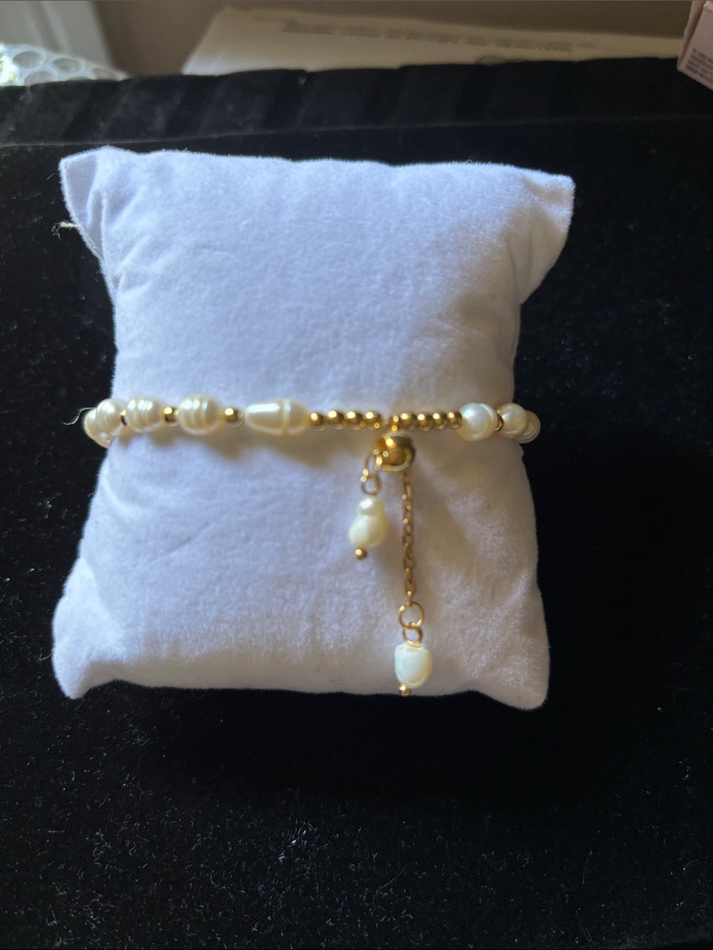 Gold & White Pearl Charm Bracelet - Elegant Women’s Jewelry